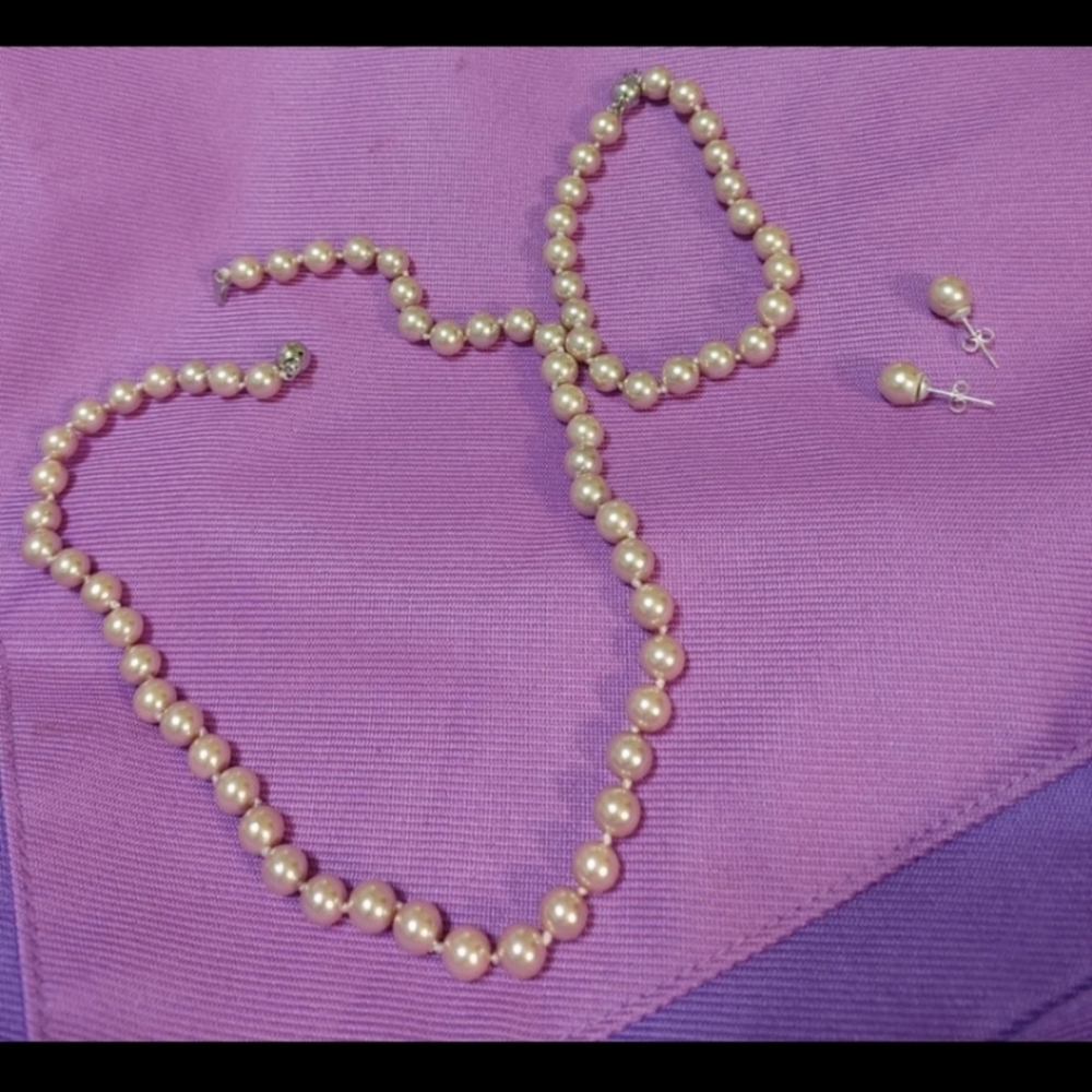 New 8mm lavender shell pearl necklace set
